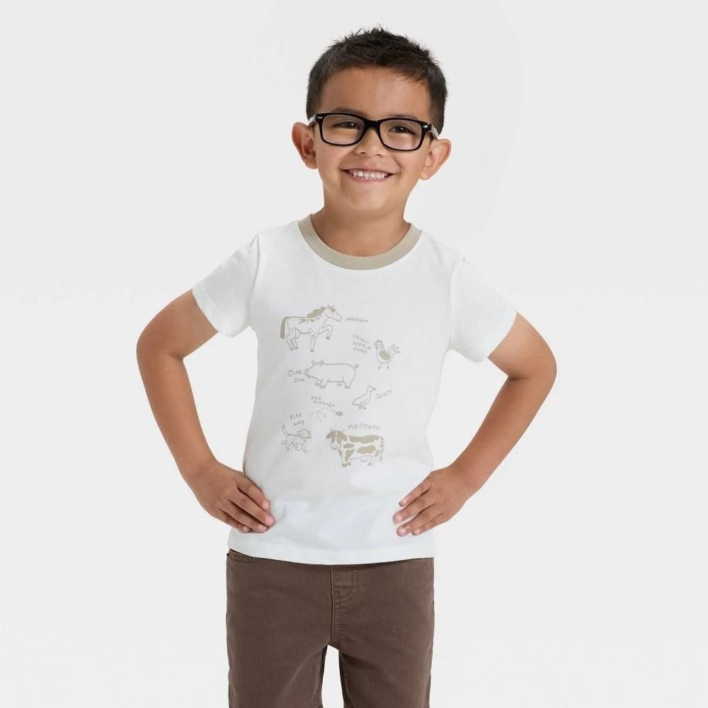 Cat & Jack Toddler Boys Farm Animals Graphic T-Shirt Off-White 4T